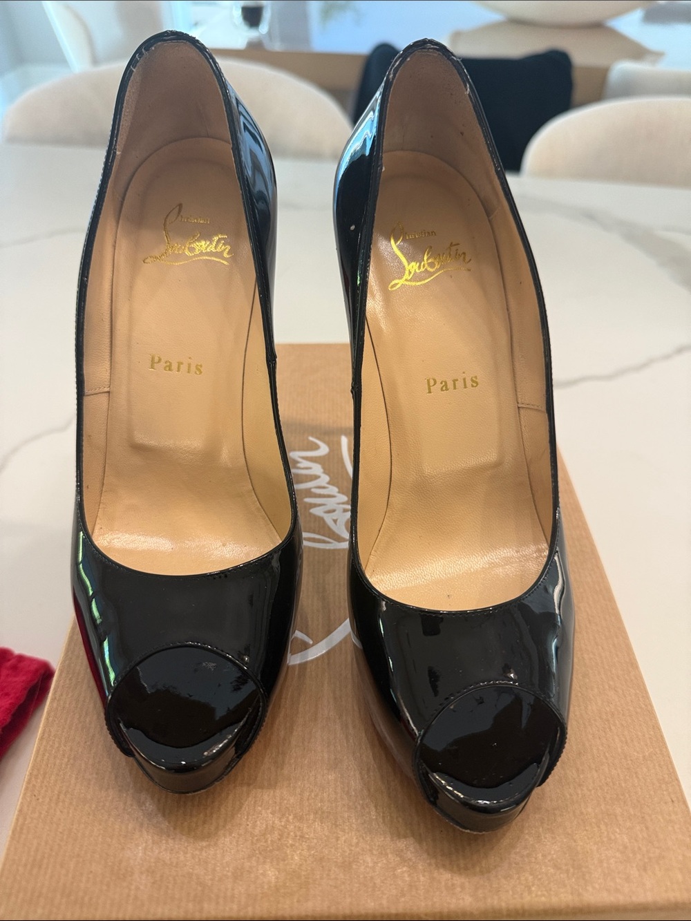 Christian Louboutin Black Patent Peep-Toe Pumps - Classic Gloss